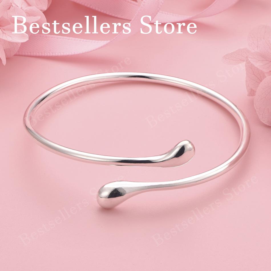 Luxurious 925 Sterling Silver Delicate Drop Open Bracelet Women Fashion Party Wedding Jewelry Accessories