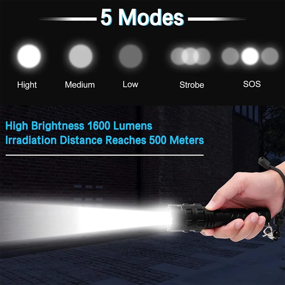 LED Tactical Hunting Flashlight USB Rechargeable Waterproof Torch Lamp