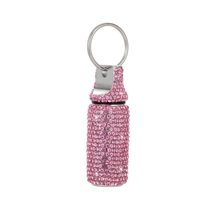 Keychain Pill Box Small Travel Pill Case Organizer Crystal Diamond Medicine Bottle Pill Bottle Keychain