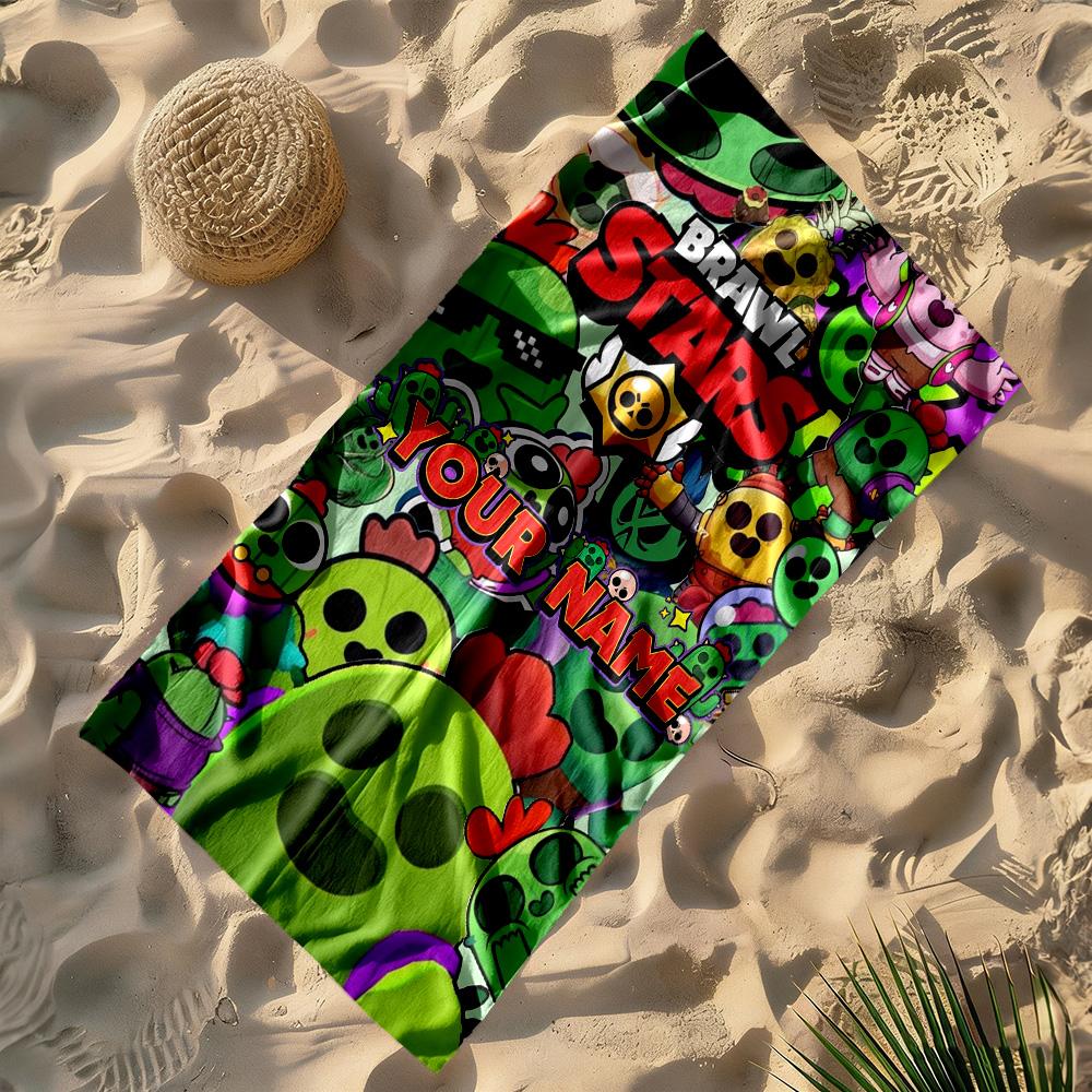 Supercell Customize Text Beach Towel High Absorbency & Quick-Dry Suitable for Swimming Gym Camping Yoga Vacation