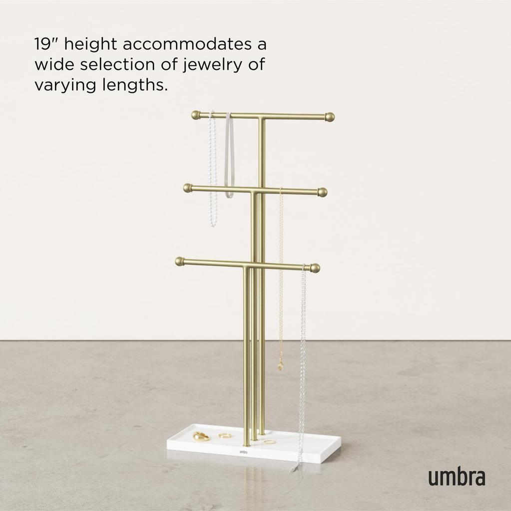 Official Umbra Trigem Jewelry Stand, KD, White/Brass