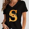 Unisexs Vneck Graphic Shirts Orange Az Alphabet Sunflowers Short Sleeves Harajuku Fashion Girl Casual Y2k Trend Tshirts Top