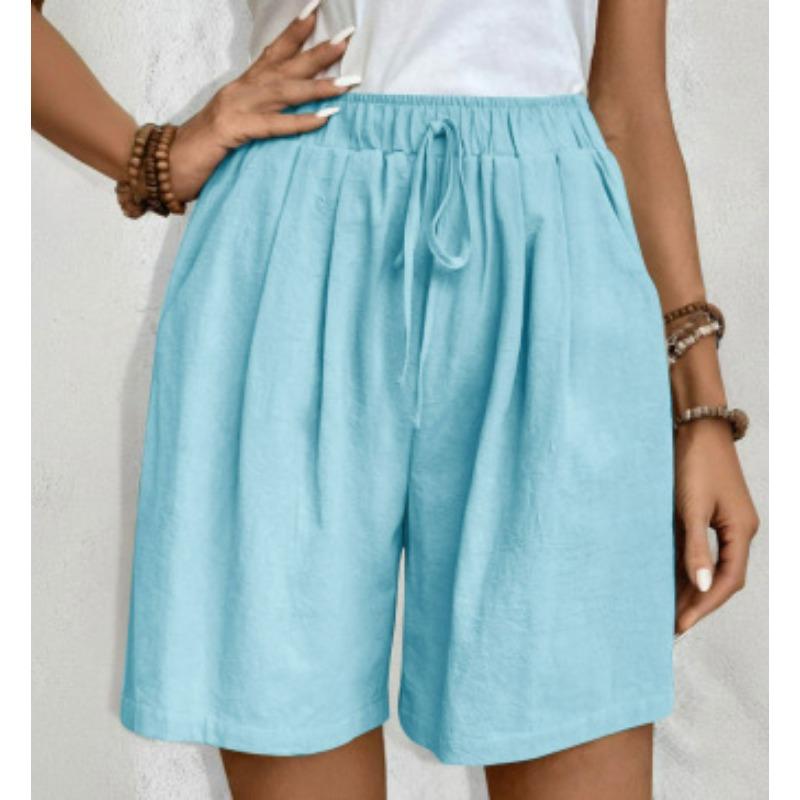 Women Casual Drawstring Waist Shorts With Pockets Summer Beach