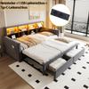Pull-Out Upholstered Sofa Bed 90/180 X 190 Cm, Headboard with Storage, LED Strip, Charging Sockets, Two Drawers, Slatted Frame, Velvet Dark Grey