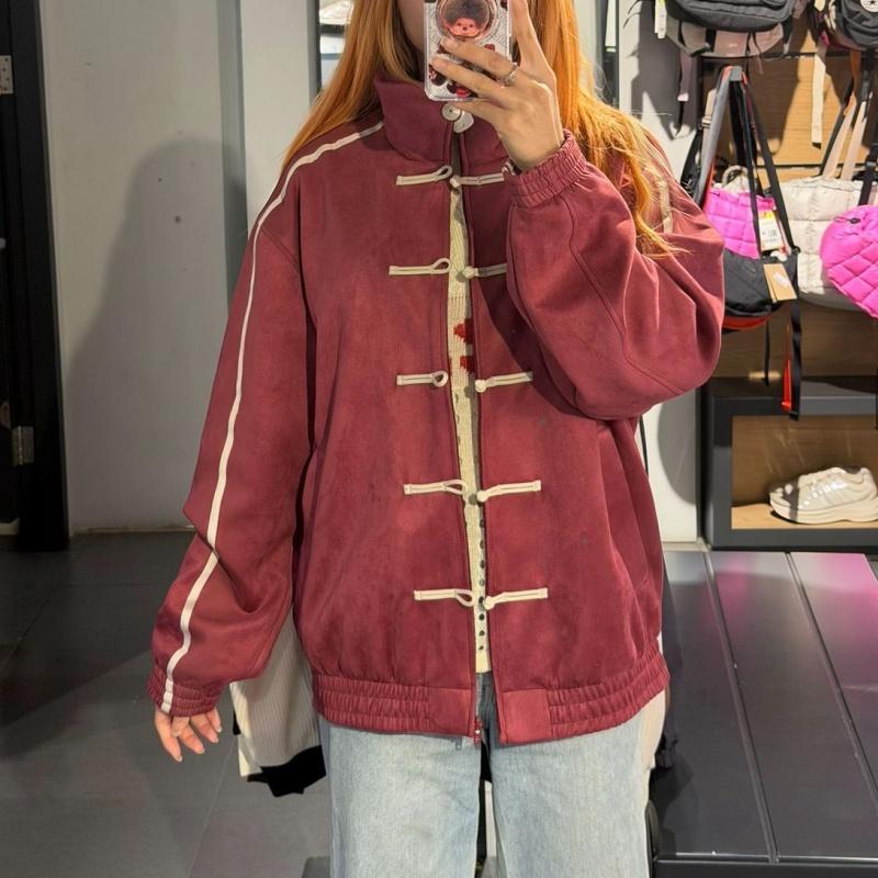 Damska Chińska Kurtka na Guziki Żabki Y2k Vintage Bluza Rozpinana z Zamkiem Stójka Kurtka Bomberka Preppy Streetwear