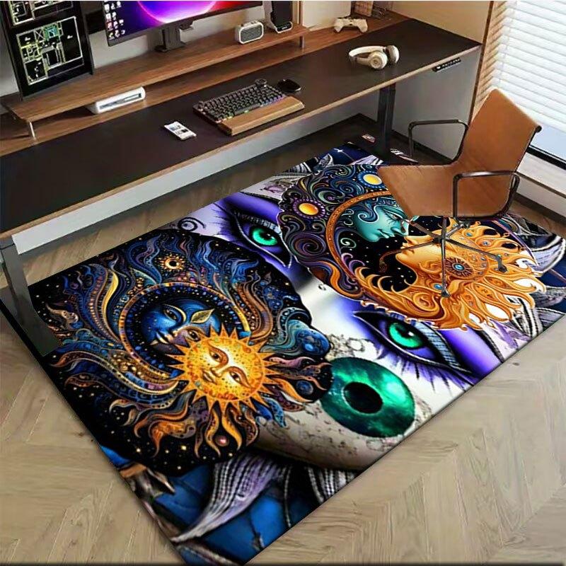 "Colorful Sun & Moon Face Mandala Art Print"Office Mat Home Decor Office Desk Chair Carpet for Office Ph124