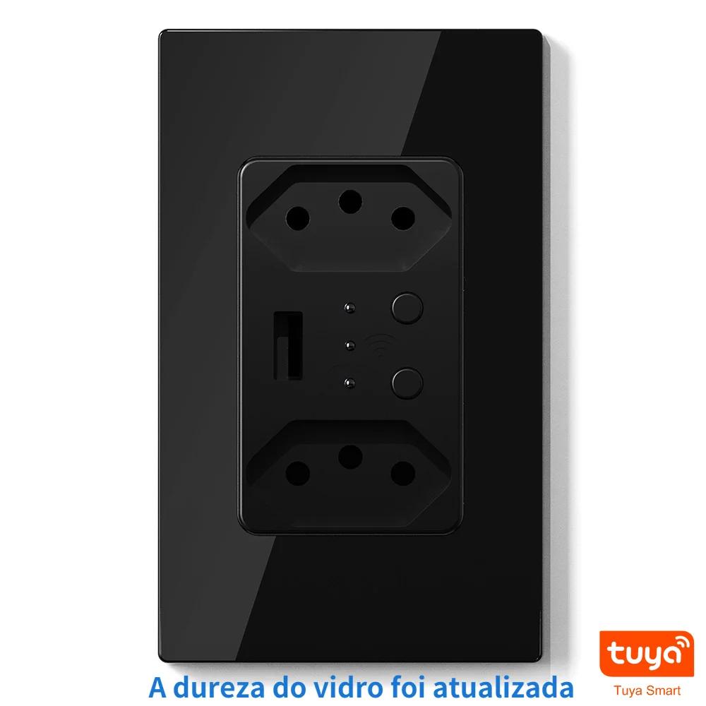 Melery Brasil WiFi Smart Stikkontakt USB Tuya Elektrisk Plugg Uttak PC/Glasspanel Alexa Google Home, Hjemmeautomasjon