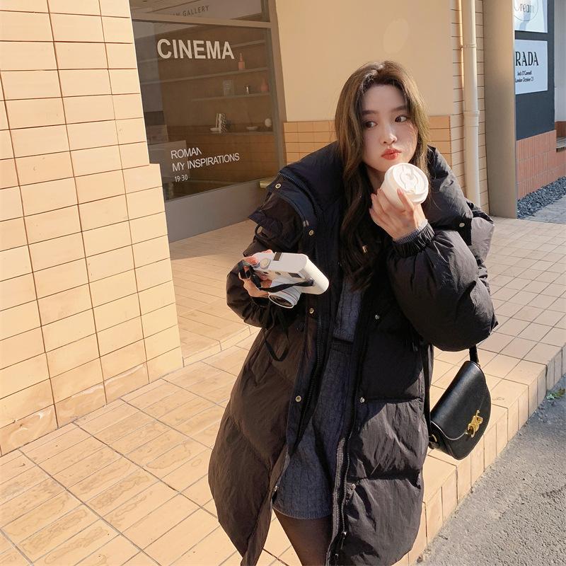 

Sweet down jacket women s medium and long 2025 winter new hooded bow horn buckle thickened warm jacket M чорний