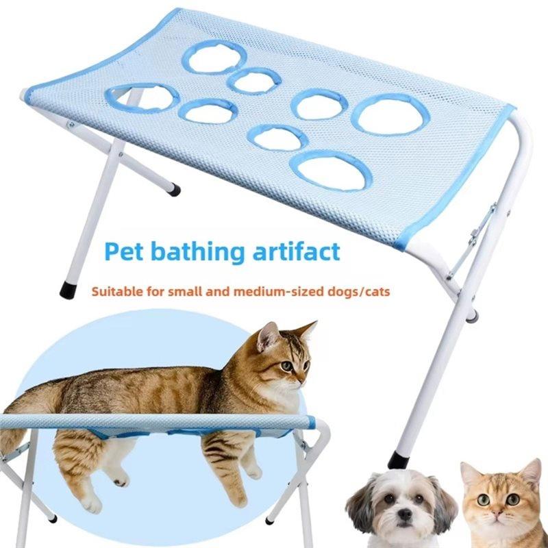 A25F-Pet Grooming Hammock Stand, Foldable Breathable Mesh Bath Rack For Cats & Small Dogs, Anti-Escape, Easy To Clean