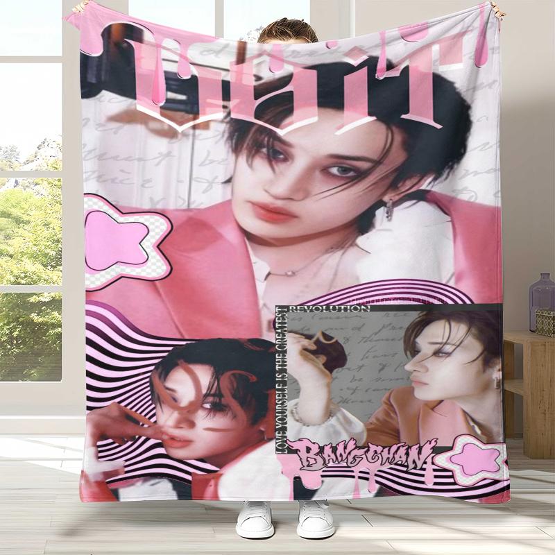 Bang Chan Kpop Stray Kids Flannel Blanket,Ultra Soft Warm Plush Throw for Home Bedroom Bed Sofa Cover Camping Picnic gift