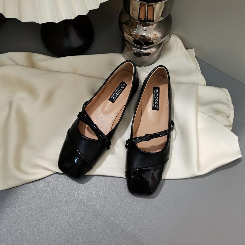 2025 Spring New Square Head Soft-soled Bow Shallow Mouth Ballet Niche Flat-soled Doudou Women's Single Shoes Commuter Work Shoes