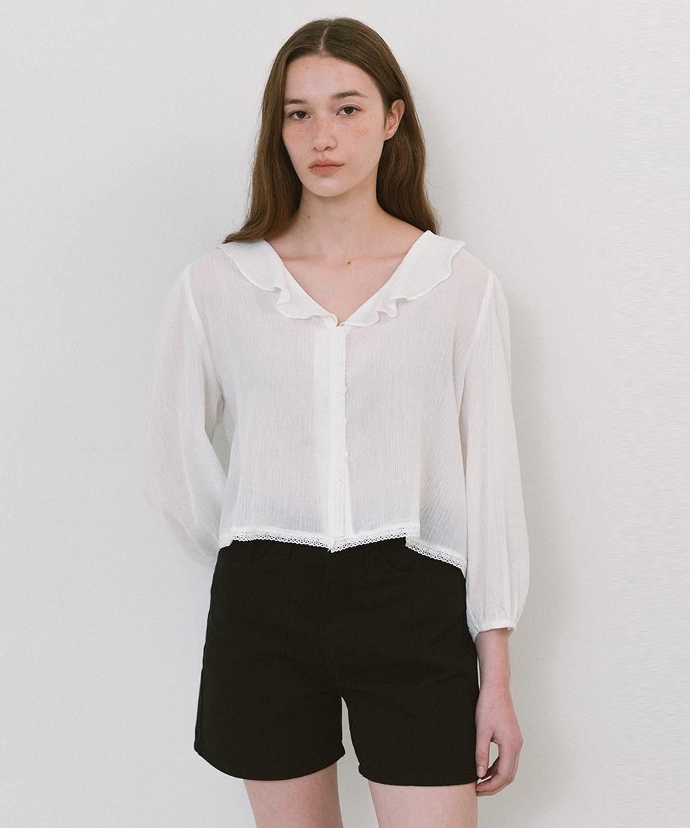 Laminez Frill Collar Half Sleeve Blouse - Ivory Ivory/Free