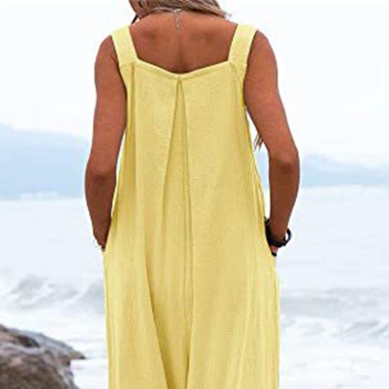 Damski kombinezon jednokolorowy, etniczny, luźny, z szerokimi nogawkami, głębokim kroczem, letni kombinezon Codzienne ubrania