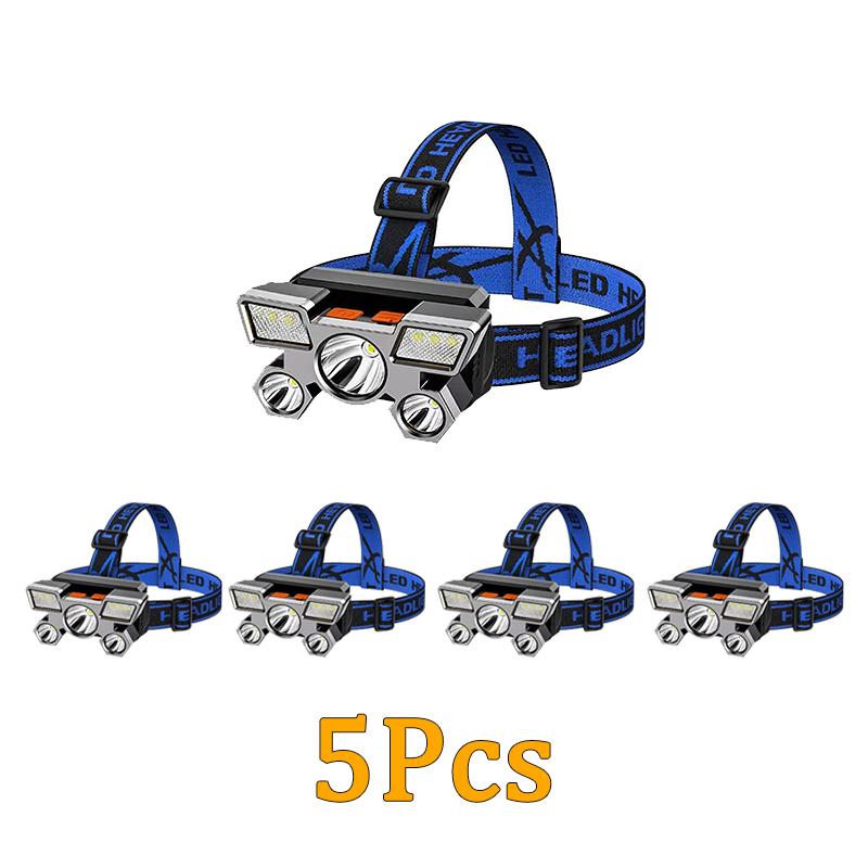 5 LED Headlamp Ultra Bright Headlight 4 Modes USB Rechargeable Waterproof for Outdoor Camping Hiking Fishing Cycling Running