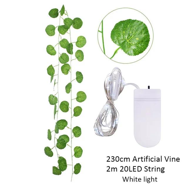 2.3m Fake Creeper Green Leaf Ivy Vine with 2m LED String Lights - Home Wedding Party Hanging Garland Artificial Flower