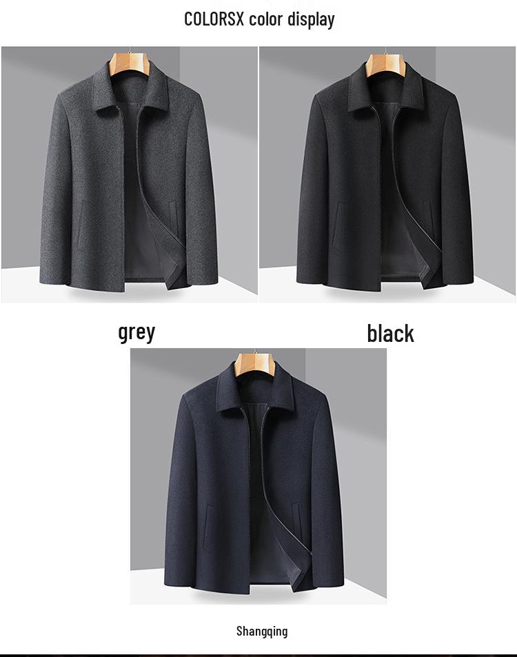 Men's Wool Blend Lapel Jacket for Middle-Aged and Elderly - Spring/Autumn Casual Outerwear
