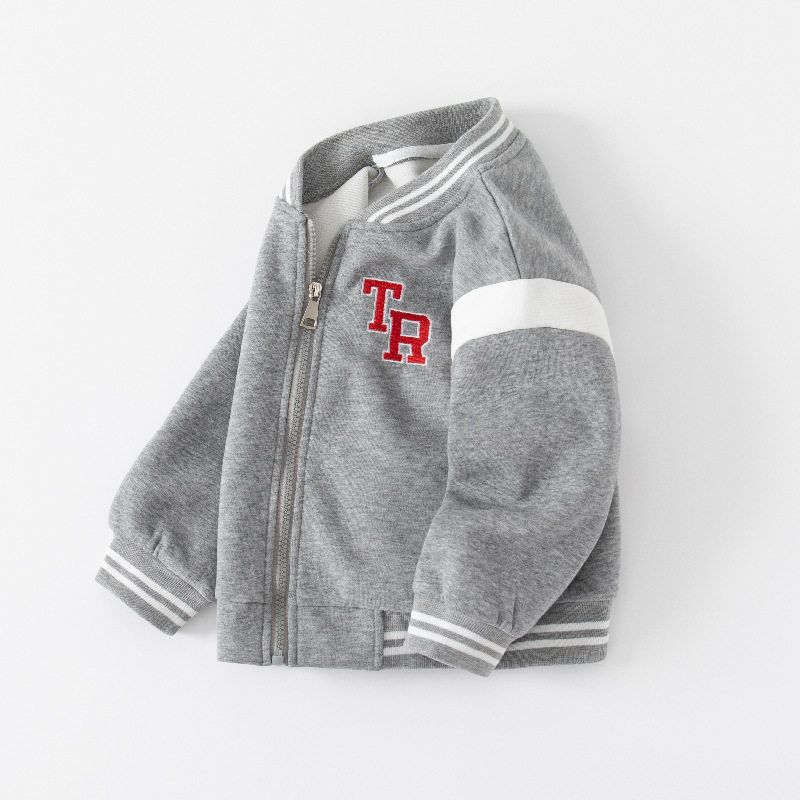 Baseball Uniform Outwear Spring and Autumn Boy's Zipper Shirt Sweatshirt Thickened Korean Style Children's Clothing Baby Boys' Letter Clothes
