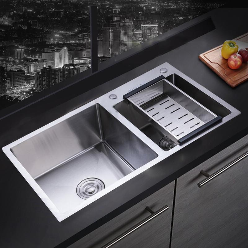 Lavello da Cucina Doppio Vasca Acciaio Inossidabile Incasso Riduzione del Rumore Drenaggio Efficiente Anti-Condensa Facile da Pulire
