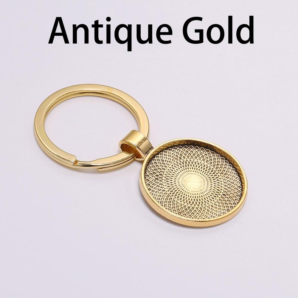 5pcs/lot 25mm Metal Rhodium Gold Colors Round Keyring With Pendant Bezel Blank DIY Keychain Jewelry Making Accessories