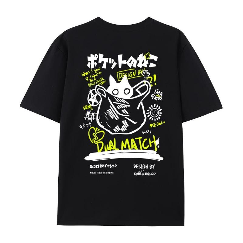 Men Women Cartoon T-Shirts  Summer Harajuku Kawaii Cat Printed Short Sleeve Tees Couple Streetwear Loose Clothes Y2K Tops