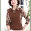 Middle Aged and Elderly Women's Fake Two-piece Base Shirts Women's Long Sleeved T-shirts Spring and Autumn
