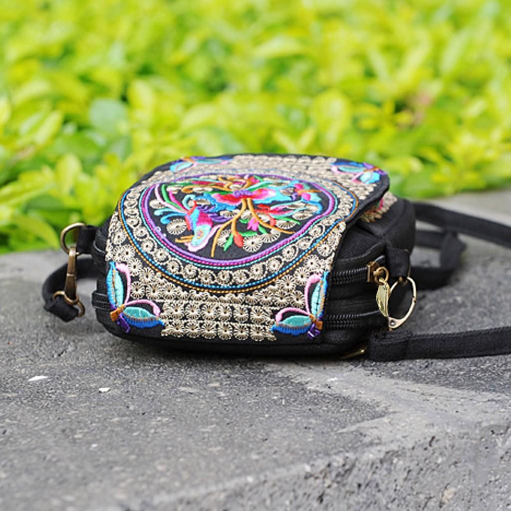 Sagit Womens Ethnic Style Embroidered  Retro Backpack Mini Coin Purse Small Bag