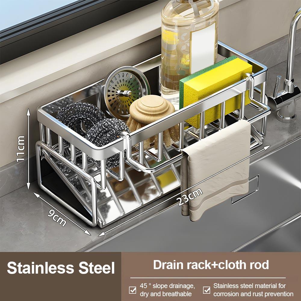 Stainless Steel Sink Drying Rack Multifunctional Large Capacity Sponge Drain Shelf Space Saving Kitchen Sink Organizer Bathroom