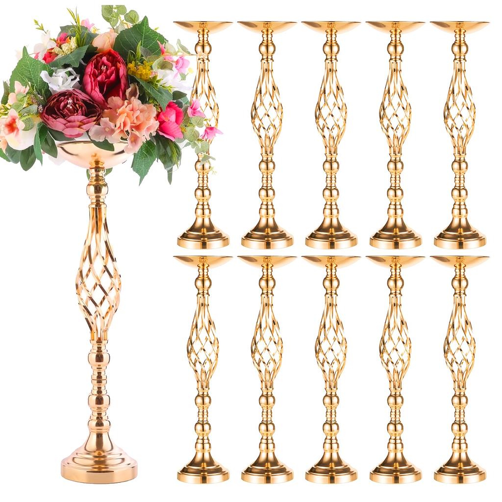 10pcs Elegant Metal Flower Vase Dining Table Butter Lamp Candlestick Ornaments Boho Artificial Flower Decor Bottle Flower Stand