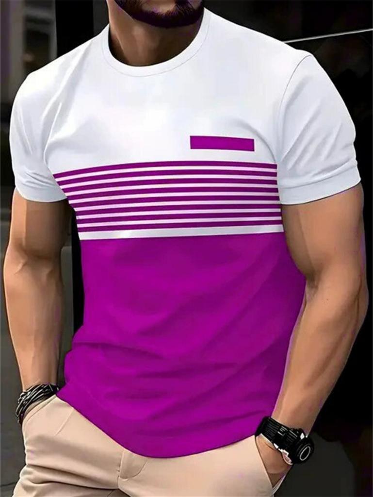 Fashion Men's T-Shirt Striped Pattern Short Sleeve Tee Summer Striped 3D Print Street Trend Simple Oversized Casual T-Shirt Men