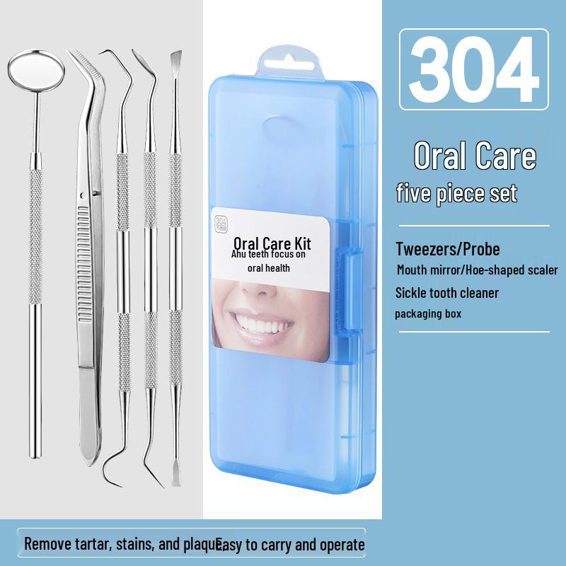 Dental Oral Care Tool Set: Stainless Steel Mouth Mirror, Probe, Tartar Remover, Toothpick