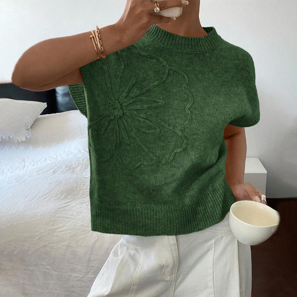 Damenweste Rundhals Bestickt Gestrickte Weste Modische Lagenlook Ärmelloser Pulloverweste Top