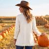 Women's Long Sleeve Ruffled Knit Cardigan Color Casual Top