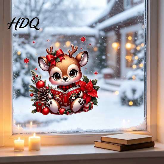 Creative Seasonal Wall Murals Christmas Deer Sticker PVC Elk Decal for Glass Windows Holiday Winter Theme Stickers Home Decor Waterproof Removable