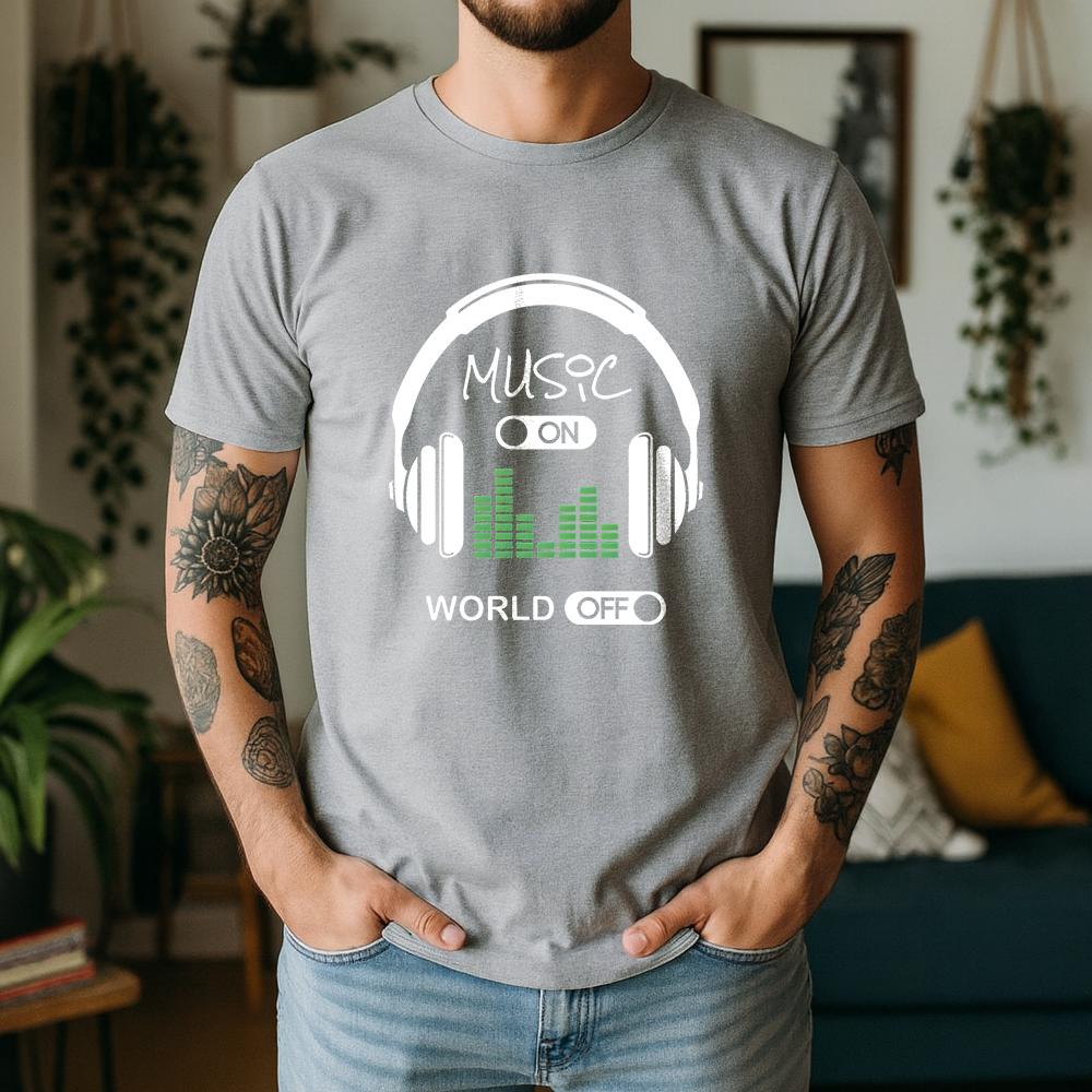 2026 Summer 100 Cotton Music On World Off Graphic Oversized Tee Music Rhythm Dj Themed Short Sleeve