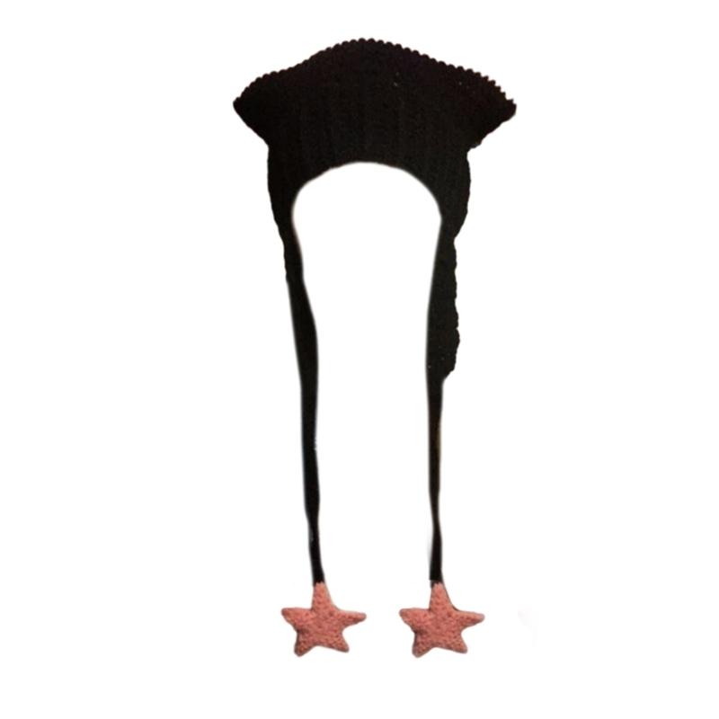 Girl Cartoon Kitten Ear Striped Knit Beanie Hat Y2K Star Party Hat Photo Props Hot Girl Cute Slouchy Knitting Hat