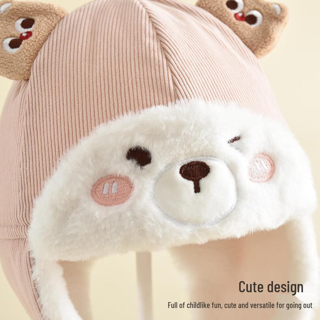 Children's Cute Cartoon Lei Feng Hat - Windproof, Thick Plush, Warm Ear Protection for Autumn and Winter Outdoor Wear.