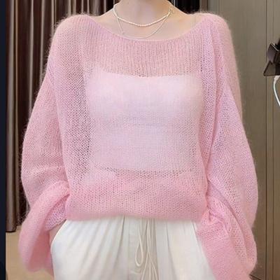 Sommer Aushöhlen Rundhals Locker Gestrickter Pullover Damenmode Dünne Solide Pullover Lässige Pullover Damen Vintage Slim Fit Damen Strickwaren Oberteile 26527