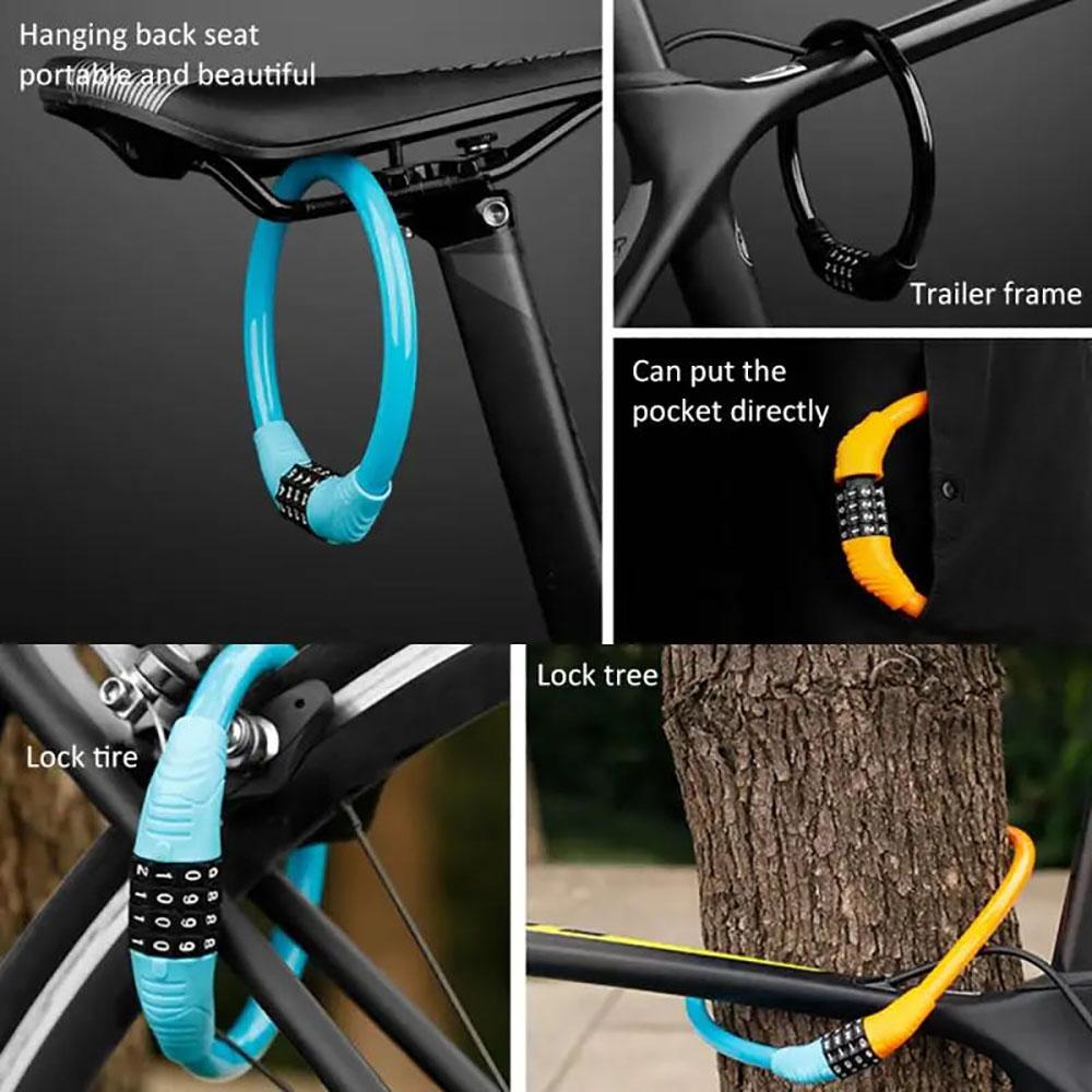 Bike Lock 4 Digital Code Anti-Theft Bicycle Cable Lock Stainless Steel Security Locks Portable Combination Code Padlock