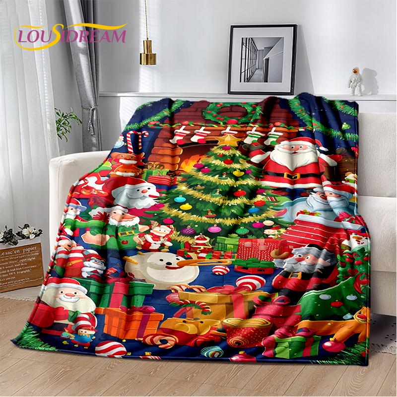2025 Merry Christmas Tree Santa Claus,New Year Fairy Tale Gift Soft Plush Blanket,Flannel Throw Blanket for Living Room Bed Sofa