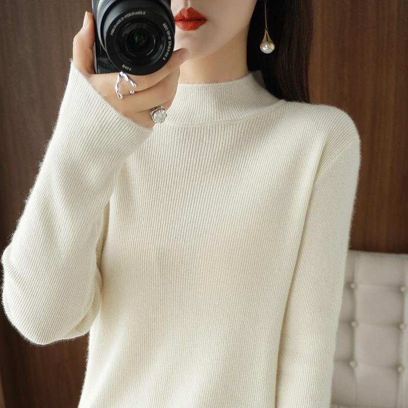 YYFS Women's Fashion Casual Fall Winter Solid Color Print Long Sleeve Half Turtleneck Slim Tops Women's Clothing Woolen Knitwear Sweaters