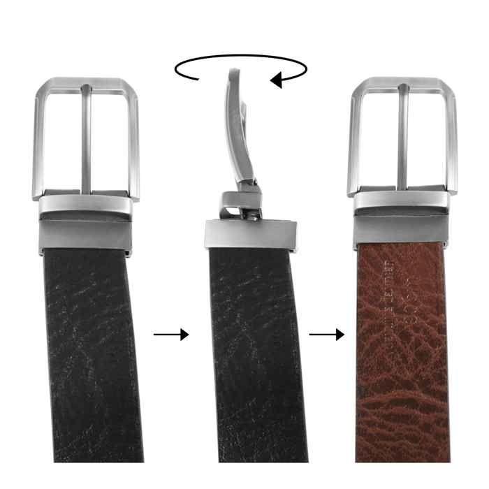 Ceinture - LEONARDO VERRELLI - Cuir véritable - Réversible noir/marron - 3,4 cm - 100 cm