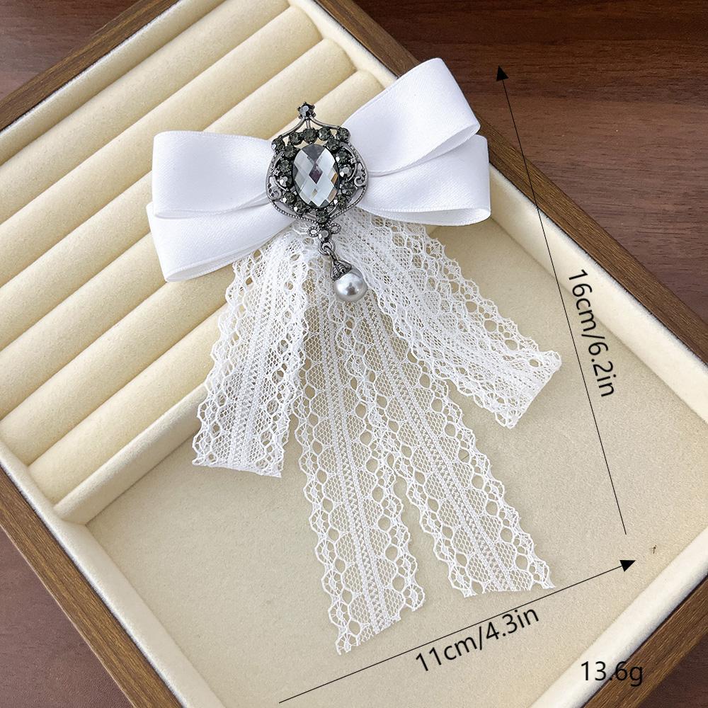 Vintage Ribbon Lace Bow Brooches for Women Rhinestone Pearl Bow Tie Dress Shirt Collar Pins Elegant Decoration Accessories