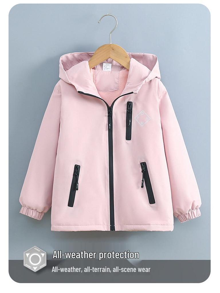 2025 Trendy Girls' Fleece-Lined Windbreaker Jacket - Stylish Spring/Autumn Layer