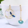 Chinese Fox Mask Folding Fan Asymmetrical Long Tassel Earrings For Women Girls Cherry Blossom Ear Hook Christmas Jewelry