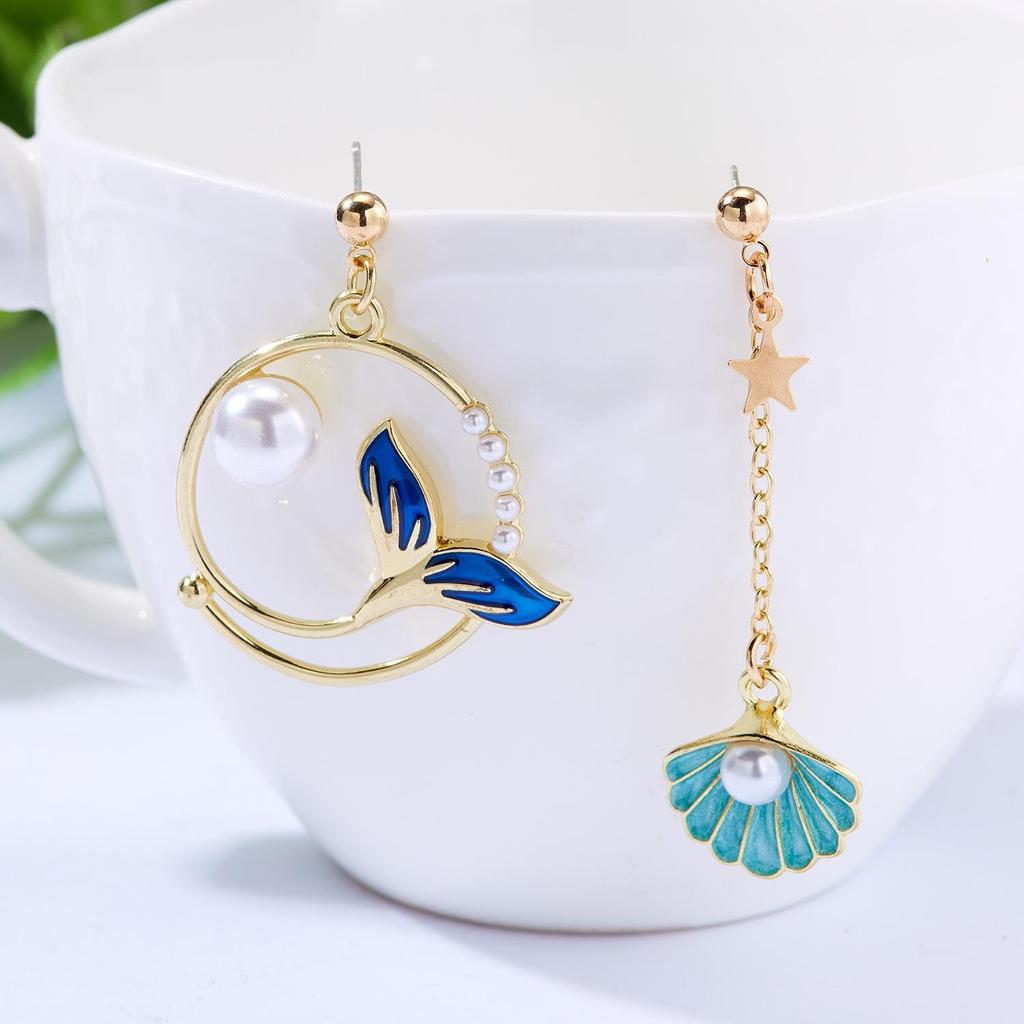 Chinese Fox Mask Folding Fan Asymmetrical Long Tassel Earrings For Women Girls Cherry Blossom Ear Hook Christmas Jewelry
