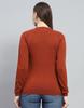 MONTE CARLO Womens Solid Rust V Neck Full Sleeve Cardigan