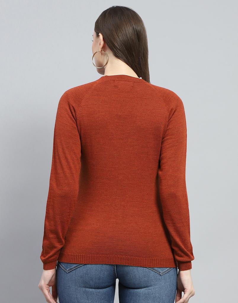 MONTE CARLO Womens Solid Rust V Neck Full Sleeve Cardigan