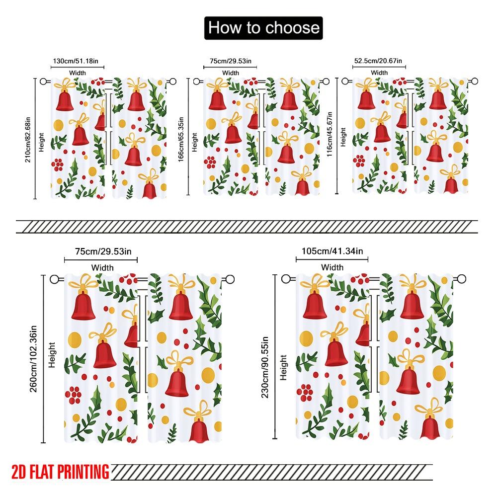 2pcs,2D Plane Printing Popular Curtain Panels Christmas Bells Holly Berries_a (2) Polyester (without Rod) Versatile All Perfect