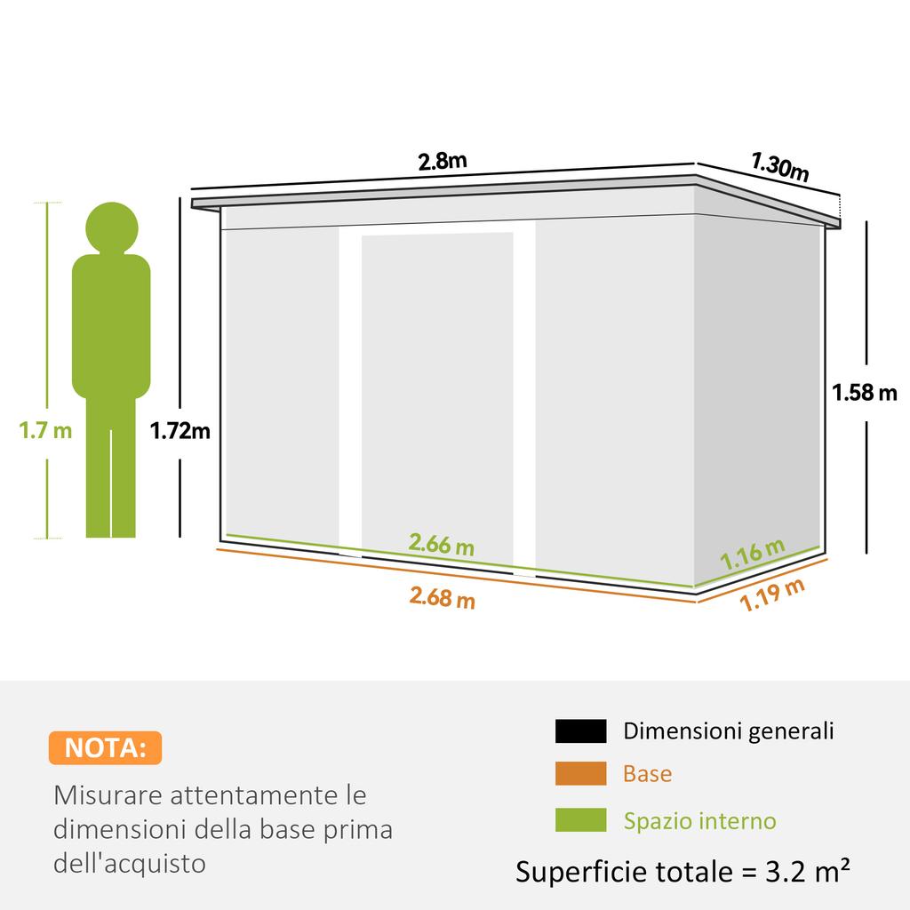 4 X 9ft Metal Shed, with Foundation Shed - Brown