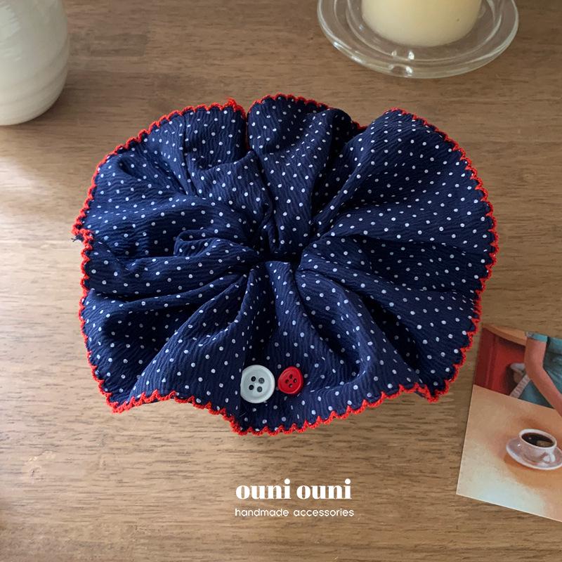 

Korean Wavy Lace Polka Dot Hair Tie: Navy Blue Retro Ponytail Rubber Band темно-синий